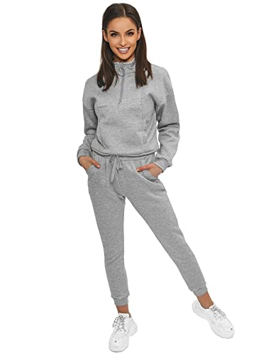 OZONEE Damen 2-Teilig Set Sweatjacke + Jogginghose Jogginganzug Sweatshirt Trainingshose Trainingsanzug Sportanzug Freizeitanzug Sport Anzug Tracksuit Fitnessanzug JS/8C70Z/2 GRAU XL von OZONEE