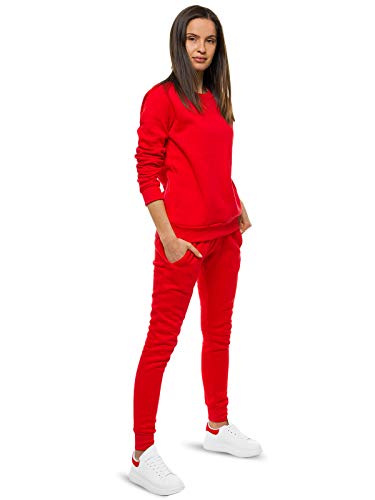 OZONEE Damen 2-Teilig Set Sweatshirt + Jogginghose Jogginganzug Pullover Trainingshose Trainingsanzug Sportanzug Freizeitanzug Sport Anzug Tracksuit Fitnessanzug Rundhals 777/7129DR/18 ROT L von OZONEE