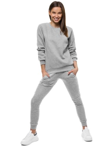 OZONEE Damen 2-Teilig Set Sweatshirt + Jogginghose Jogginganzug Pullover Trainingshose Trainingsanzug Sportanzug Freizeitanzug Sport Anzug Tracksuit Fitnessanzug Rundhals 777/7129DR/2 GRAU L von OZONEE