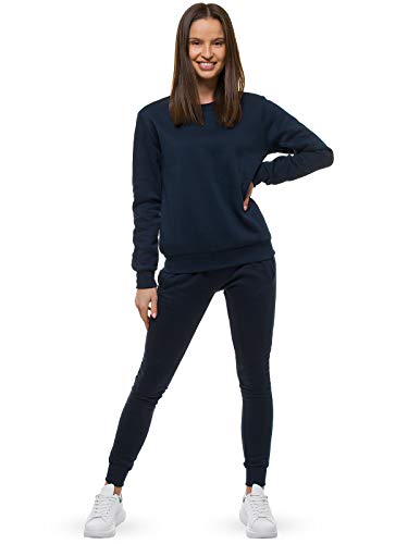 OZONEE Damen 2-Teilig Set Sweatshirt + Jogginghose Jogginganzug Pullover Trainingshose Trainingsanzug Sportanzug Freizeitanzug Sport Anzug Tracksuit Fitnessanzug Rundhals 777/7129DR/25 DUNKELBLAU L von OZONEE