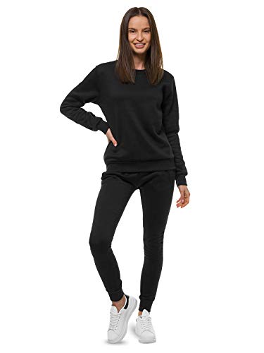 OZONEE Damen 2-Teilig Set Sweatshirt + Jogginghose Jogginganzug Pullover Trainingshose Trainingsanzug Sportanzug Freizeitanzug Sport Anzug Tracksuit Fitnessanzug Rundhals 777/7129DR/3 SCHWARZ L von OZONEE