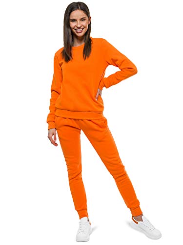 OZONEE Damen 2-Teilig Set Sweatshirt + Jogginghose Jogginganzug Pullover Trainingshose Trainingsanzug Sportanzug Freizeitanzug Sport Anzug Tracksuit Fitnessanzug Rundhals 777/7129DR/32 ORANGE M von OZONEE