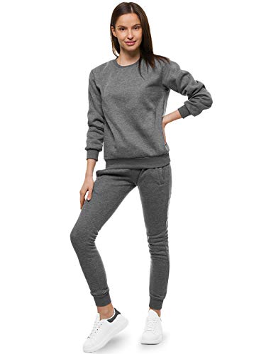 OZONEE Damen 2-Teilig Set Sweatshirt + Jogginghose Jogginganzug Pullover Trainingshose Trainingsanzug Sportanzug Freizeitanzug Sport Anzug Tracksuit Fitnessanzug Rundhals 777/7129DR/5 DUNKELGRAU M von OZONEE