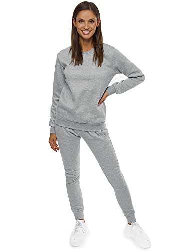 OZONEE Damen 2-Teilig Set Sweatshirt + Jogginghose Jogginganzug Pullover Trainingshose Trainingsanzug Sportanzug Freizeitanzug Sport Anzug Tracksuit Fitnessanzug Rundhals JS/68C20383/2 GRAU XL von OZONEE