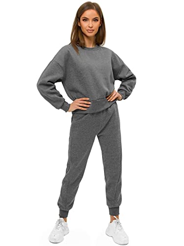 OZONEE Damen 2-Teilig Set Sweatshirt + Jogginghose Jogginganzug Pullover Trainingshose Trainingsanzug Sportanzug Freizeitanzug Sport Anzug Tracksuit Fitnessanzug Rundhals JS/8C71Z/5 DUNKELGRAU L von OZONEE