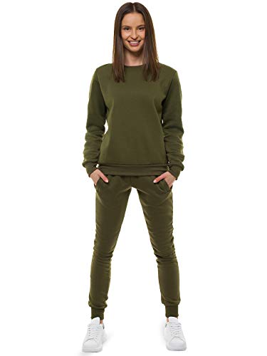 OZONEE Damen 2-Teilig Set Sweatshirt + Jogginghose Jogginganzug Pullover Trainingshose Trainingsanzug Sportanzug Freizeitanzug Sport Anzug Tracksuit Fitnessanzug Rundhals SET/CKW01/29 Khaki M von OZONEE