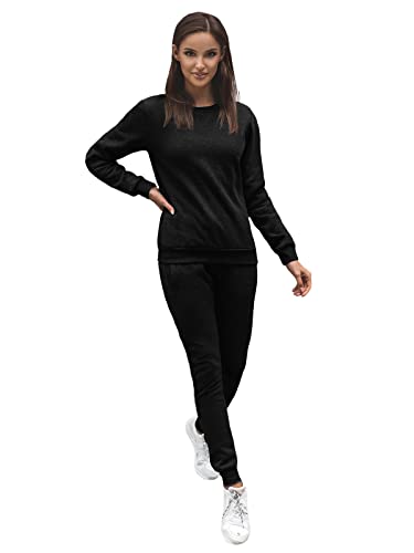 OZONEE Damen 2-Teilig Set Sweatshirt + Jogginghose Jogginganzug Pullover Trainingshose Trainingsanzug Sportanzug Freizeitanzug Sport Anzug Tracksuit Fitnessanzug Rundhals SET/CKW01Z/3 SCHWARZ L von OZONEE