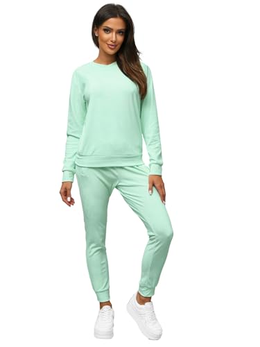OZONEE Damen 2-Teilig Set Sweatshirt + Jogginghose Jogginganzug Trainingshose Trainingsanzug Sportanzug Freizeitanzug Sport Anzug Tracksuit Fitnessanzug Rundhals 777/9990DR/39 PFEFFERMINZ XL von OZONEE