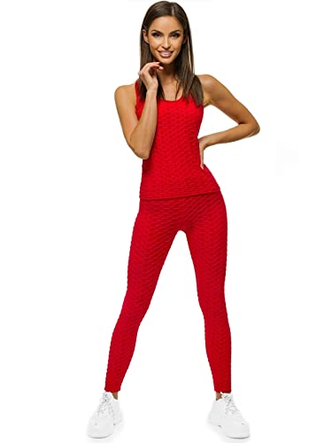 OZONEE Damen 2-Teilig Set Tank Top + Leggings Jogginganzug Trainingsanzug Sportleggings Sportanzug Freizeitanzug Sport Anzug Hausanzug Fitness Tracksuit Fitnessanzug JS/YW88037/5 ROT M von OZONEE