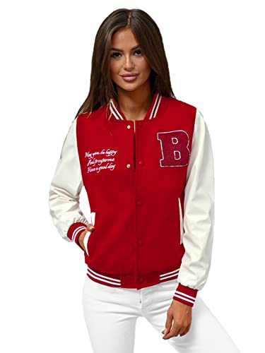 OZONEE Damen College Jacke Übergangsjacke Sweatjacke Regenjacke Übergang Jacken Herbst Bomberjacke Stehkragen Kapuzenjacke Leichte Outdoor Jacket JS/16M9067Z/270 ROT 2XL von OZONEE