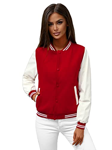 OZONEE Damen College Jacke Übergangsjacke Sweatjacke Regenjacke Übergang Jacken Herbst Bomberjacke Stehkragen Kapuzenjacke Leichte Outdoor Jacket JS/16M9069Z/270 ROT 2XL von OZONEE