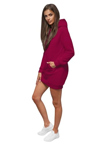 OZONEE Damen Hoodie Kapuzenpullover Lang Sweatjacke Sweatkleid Winterkleid Herbstkleid Kleid Sweatshirt Sweatshirtkleid Kapuzenjacke Kapuzenpulli Kapuze Langarm Sport 777/1440B/21 WEINROT M von OZONEE