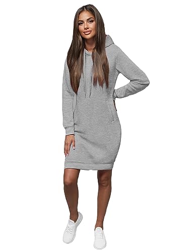 OZONEE Damen Hoodie Kapuzenpullover Lang Sweatjacke Sweatkleid Winterkleid Herbstkleid Kleid Sweatshirt Sweatshirtkleid Kapuzenjacke Kapuzenpulli Kapuze Langarm Sport 777/3127B/2 GRAU L von OZONEE