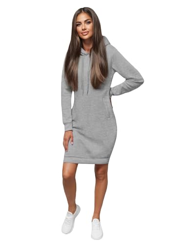 OZONEE Damen Hoodie Kapuzenpullover Lang Sweatjacke Sweatkleid Winterkleid Herbstkleid Kleid Sweatshirt Sweatshirtkleid Kapuzenjacke Kapuzenpulli Kapuze Langarm Sport 777/3127B/2 GRAU M von OZONEE