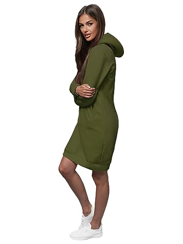 OZONEE Damen Hoodie Kapuzenpullover Lang Sweatjacke Sweatkleid Winterkleid Herbstkleid Kleid Sweatshirt Sweatshirtkleid Kapuzenjacke Kapuzenpulli Kapuze Langarm Sport 777/3127B/29 Khaki M von OZONEE