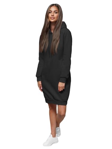 OZONEE Damen Hoodie Kapuzenpullover Lang Sweatjacke Sweatkleid Winterkleid Herbstkleid Kleid Sweatshirt Sweatshirtkleid Kapuzenjacke Kapuzenpulli Kapuze Langarm Sport 777/3127B/3 SCHWARZ XL von OZONEE