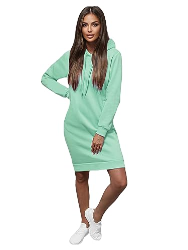 OZONEE Damen Hoodie Kapuzenpullover Lang Sweatjacke Sweatkleid Winterkleid Herbstkleid Kleid Sweatshirt Sweatshirtkleid Kapuzenjacke Kapuzenpulli Kapuze Langarm Sport 777/3127B/39 PFEFFERMINZ M von OZONEE