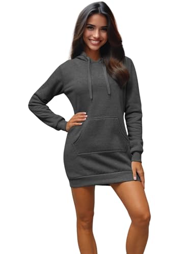 OZONEE Damen Hoodie Kapuzenpullover Lang Sweatjacke Sweatkleid Winterkleid Herbstkleid Kleid Sweatshirt Sweatshirtkleid Kapuzenjacke Kapuzenpulli Kapuze Langarm Sport 777/3334B/5 DUNKELGRAU XL von OZONEE