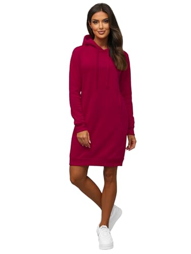 OZONEE Damen Hoodie Kapuzenpullover Lang Sweatjacke Sweatkleid Winterkleid Herbstkleid Kleid Sweatshirt Sweatshirtkleid Kapuzenjacke Kapuzenpulli Kapuze Langarm Sport 777/5398B/21 WEINROT M von OZONEE