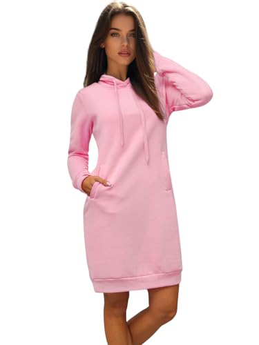 OZONEE Damen Hoodie Kapuzenpullover Lang Sweatjacke Sweatkleid Winterkleid Herbstkleid Kleid Sweatshirt Sweatshirtkleid Kapuzenjacke Kapuzenpulli Kapuze Langarm Sport 777/6181B/20 Hellrosa XL von OZONEE