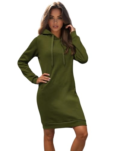 OZONEE Damen Hoodie Kapuzenpullover Lang Sweatjacke Sweatkleid Winterkleid Herbstkleid Kleid Sweatshirt Sweatshirtkleid Kapuzenjacke Kapuzenpulli Kapuze Langarm Sport 777/6181B/29 Khaki M von OZONEE