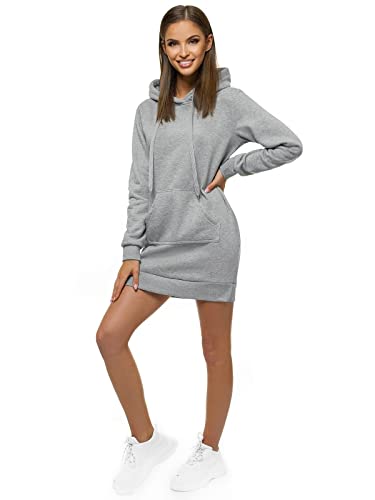 OZONEE Damen Hoodie Kapuzenpullover Lang Sweatjacke Sweatkleid Winterkleid Herbstkleid Kleid Sweatshirt Sweatshirtkleid Kapuzenjacke Kapuzenpulli Kapuze Langarm Sport 777/6813B GRAU L von OZONEE