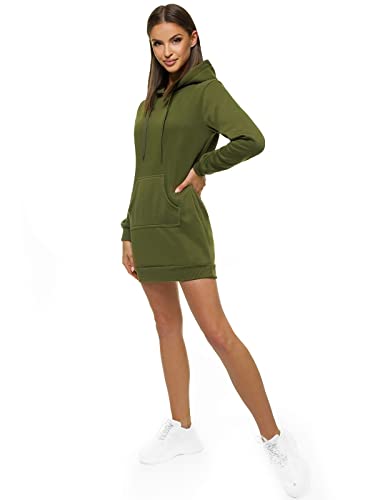 OZONEE Damen Hoodie Kapuzenpullover Lang Sweatjacke Sweatkleid Winterkleid Herbstkleid Kleid Sweatshirt Sweatshirtkleid Kapuzenjacke Kapuzenpulli Kapuze Langarm Sport JS/YS10003/29 Khaki M von OZONEE