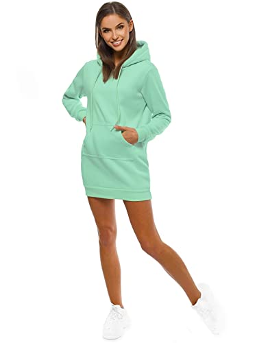 OZONEE Damen Hoodie Kapuzenpullover Lang Sweatjacke Sweatkleid Winterkleid Herbstkleid Kleid Sweatshirt Sweatshirtkleid Kapuzenjacke Kapuzenpulli Kapuze Langarm Sport JS/YS10003/39 PFEFFERMINZ XL von OZONEE