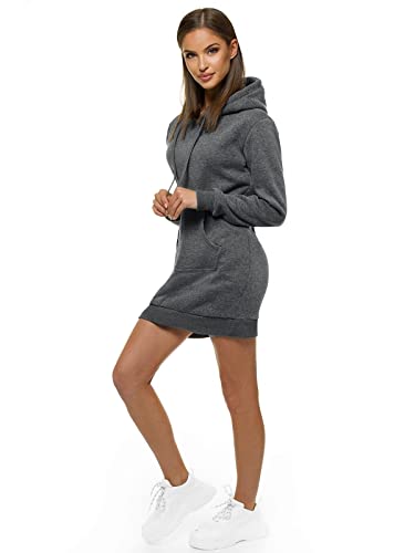 OZONEE Damen Hoodie Kapuzenpullover Lang Sweatjacke Sweatkleid Winterkleid Herbstkleid Kleid Sweatshirt Sweatshirtkleid Kapuzenjacke Kapuzenpulli Kapuze Langarm Sport JS/YS10003 DUNKELGRAU L von OZONEE