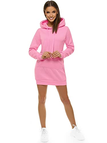 OZONEE Damen Hoodie Kapuzenpullover Lang Sweatjacke Sweatkleid Winterkleid Herbstkleid Kleid Sweatshirt Sweatshirtkleid Kapuzenjacke Kapuzenpulli Kapuze Langarm Sport JS/YS10003Z Hellrosa L von OZONEE