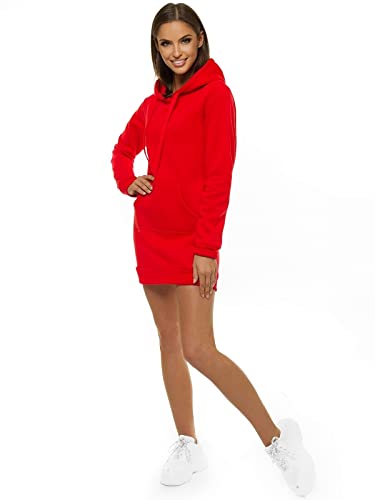 OZONEE Damen Hoodie Kapuzenpullover Lang Sweatjacke Sweatkleid Winterkleid Herbstkleid Kleid Sweatshirt Sweatshirtkleid Kapuzenjacke Kapuzenpulli Kapuze Langarm Sport JS/YS10003Z ROT XL von OZONEE