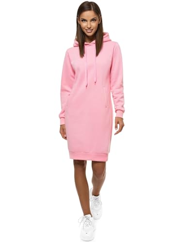 OZONEE Damen Hoodie Kapuzenpullover Lang Sweatjacke Sweatkleid Winterkleid Herbstkleid Kleid Sweatshirt Sweatshirtkleid Kapuzenjacke Kapuzenpulli Kapuze Langarm Sport JS/YS10005/20 Hellrosa S von OZONEE