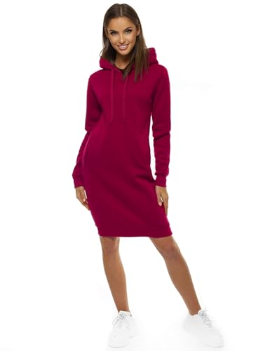 OZONEE Damen Hoodie Kapuzenpullover Lang Sweatjacke Sweatkleid Winterkleid Herbstkleid Kleid Sweatshirt Sweatshirtkleid Kapuzenjacke Kapuzenpulli Kapuze Langarm Sport JS/YS10005/21 WEINROT S von OZONEE