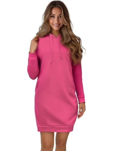 OZONEE Damen Hoodie Kapuzenpullover Lang Sweatjacke Sweatkleid Winterkleid Herbstkleid Kleid Sweatshirt Sweatshirtkleid Kapuzenjacke Kapuzenpulli Kapuze Langarm Sport JS/YS10005Z/19 DUNKELROSA M von OZONEE