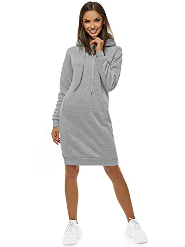 OZONEE Damen Hoodie Kapuzenpullover Lang Sweatjacke Sweatkleid Winterkleid Herbstkleid Kleid Sweatshirt Sweatshirtkleid Kapuzenjacke Kapuzenpulli Kapuze Langarm Sport JS/YS10005Z/2 GRAU M von OZONEE