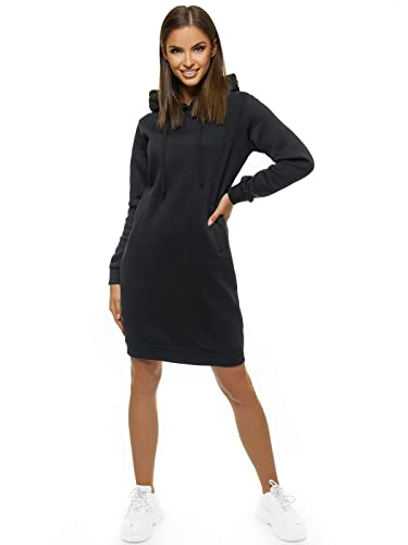 OZONEE Damen Hoodie Kapuzenpullover Lang Sweatjacke Sweatkleid Winterkleid Herbstkleid Kleid Sweatshirt Sweatshirtkleid Kapuzenjacke Kapuzenpulli Kapuze Langarm Sport JS/YS10005Z/3 SCHWARZ M von OZONEE