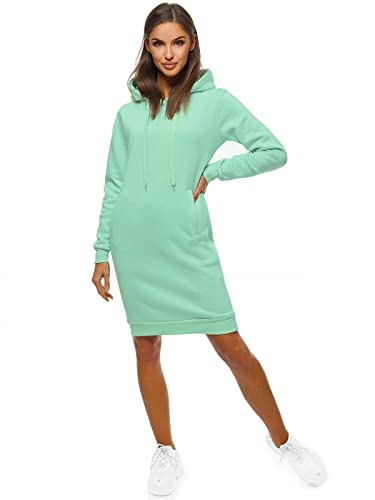 OZONEE Damen Hoodie Kapuzenpullover Lang Sweatjacke Sweatkleid Winterkleid Herbstkleid Kleid Sweatshirt Sweatshirtkleid Kapuzenjacke Kapuzenpulli Kapuze Langarm Sport JS/YS10005Z/39 PFEFFERMINZ L von OZONEE