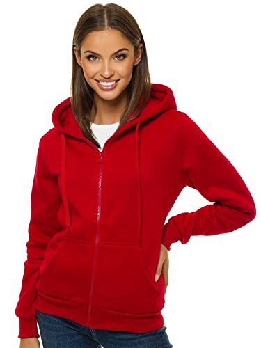 OZONEE Damen Hoodie Kapuzenpullover Sweatjacke Sweatshirt Kapuzenjacke Kapuzenpulli Kapuze Langarm Sport Style Casual Fitness Training Basic Unifarbe Einfarbig JS/W03Z DUNKELROT L von OZONEE