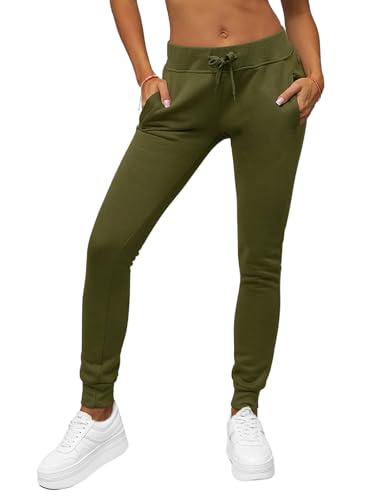 OZONEE Damen Jogginghose Hose Trainingshose Sporthose Freizeithose Motiv Damenhose Fitnesshose Sweathose Sweatpants Joggpants Fußballhose 777/3774S Khaki S von OZONEE