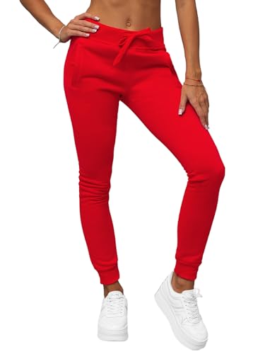 OZONEE Damen Jogginghose Hose Trainingshose Sporthose Freizeithose Motiv Damenhose Fitnesshose Sweathose Sweatpants Joggpants Fußballhose 777/3774S ROT S von OZONEE