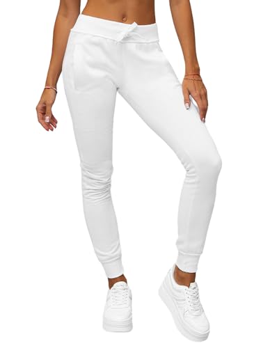 OZONEE Damen Jogginghose Hose Trainingshose Sporthose Freizeithose Motiv Damenhose Fitnesshose Sweathose Sweatpants Joggpants Fußballhose 777/3774S WEIẞ M von OZONEE