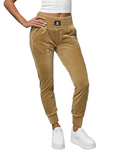 OZONEE Damen Jogginghose Hose Trainingshose Sporthose Freizeithose Motiv Damenhose Fitnesshose Sweathose Sweatpants Joggpants Fußballhose 777/5531S Camel XXL von OZONEE