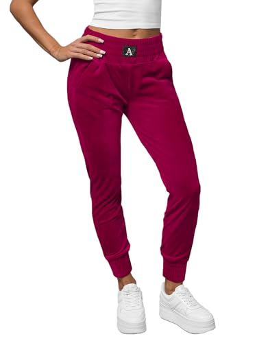 OZONEE Damen Jogginghose Hose Trainingshose Sporthose Freizeithose Motiv Damenhose Fitnesshose Sweathose Sweatpants Joggpants Fußballhose 777/5531S WEINROT XL von OZONEE