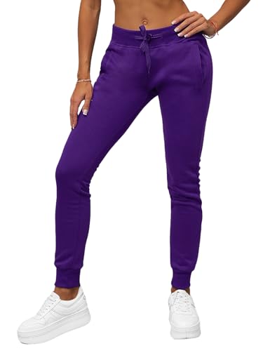 OZONEE Damen Jogginghose Hose Trainingshose Sporthose Freizeithose Motiv Damenhose Fitnesshose Sweathose Sweatpants Joggpants Fußballhose 777/7003S/30 VIOLETT M von OZONEE