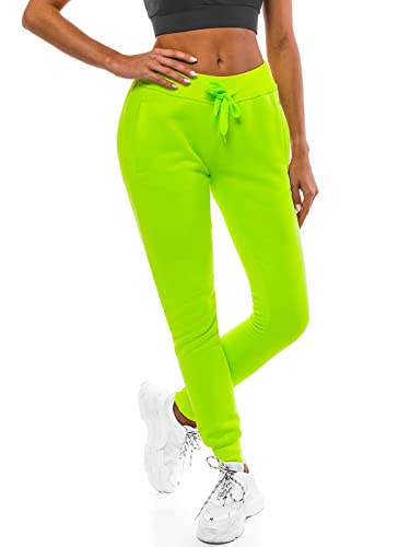 OZONEE Damen Jogginghose Hose Trainingshose Sporthose Freizeithose Motiv Damenhose Fitnesshose Sweathose Sweatpants Joggpants Fußballhose 777/7003S/31 GRÜN-NEON M von OZONEE