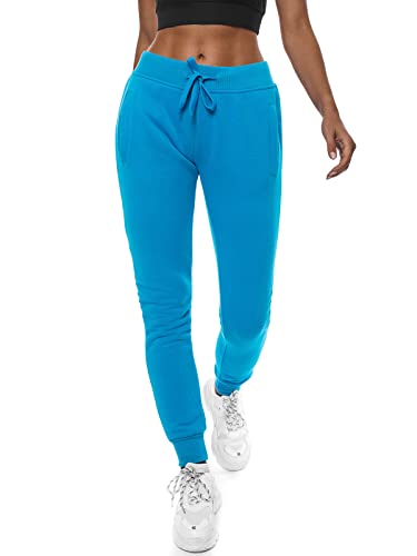 OZONEE Damen Jogginghose Hose Trainingshose Sporthose Freizeithose Motiv Damenhose Fitnesshose Sweathose Sweatpants Joggpants Fußballhose 777/7003S/36 HIMMELBLAU XL von OZONEE