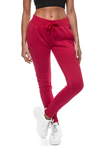 OZONEE Damen Jogginghose Hose Trainingshose Sporthose Freizeithose Motiv Damenhose Fitnesshose Sweathose Sweatpants Joggpants Fußballhose 777/7003S/59 DUNKELROT L von OZONEE