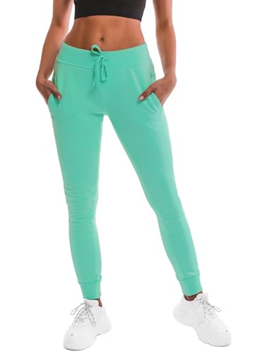 OZONEE Damen Jogginghose Hose Trainingshose Sporthose Freizeithose Motiv Damenhose Fitnesshose Sweathose Sweatpants Joggpants Fußballhose 777/7003S/61 PFEFFERMINZ M von OZONEE