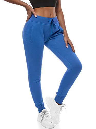 OZONEE Damen Jogginghose Hose Trainingshose Sporthose Freizeithose Motiv Damenhose Fitnesshose Sweathose Sweatpants Joggpants Fußballhose 777/7003S BLAU L von OZONEE