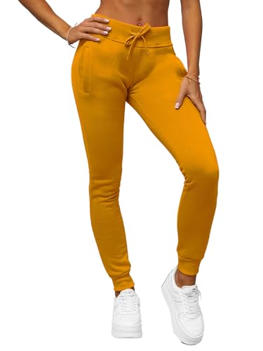 OZONEE Damen Jogginghose Hose Trainingshose Sporthose Freizeithose Motiv Damenhose Fitnesshose Sweathose Sweatpants Joggpants Fußballhose 777/7003S Camel M von OZONEE